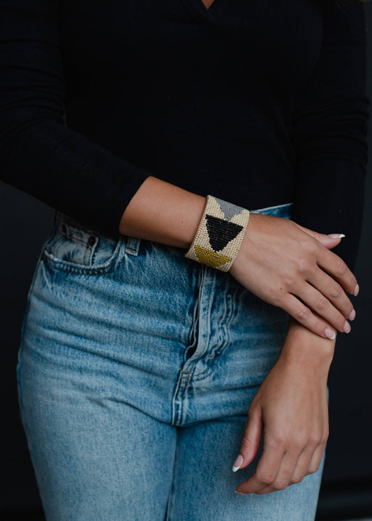 Cream & Multicolored Beaded Cuff