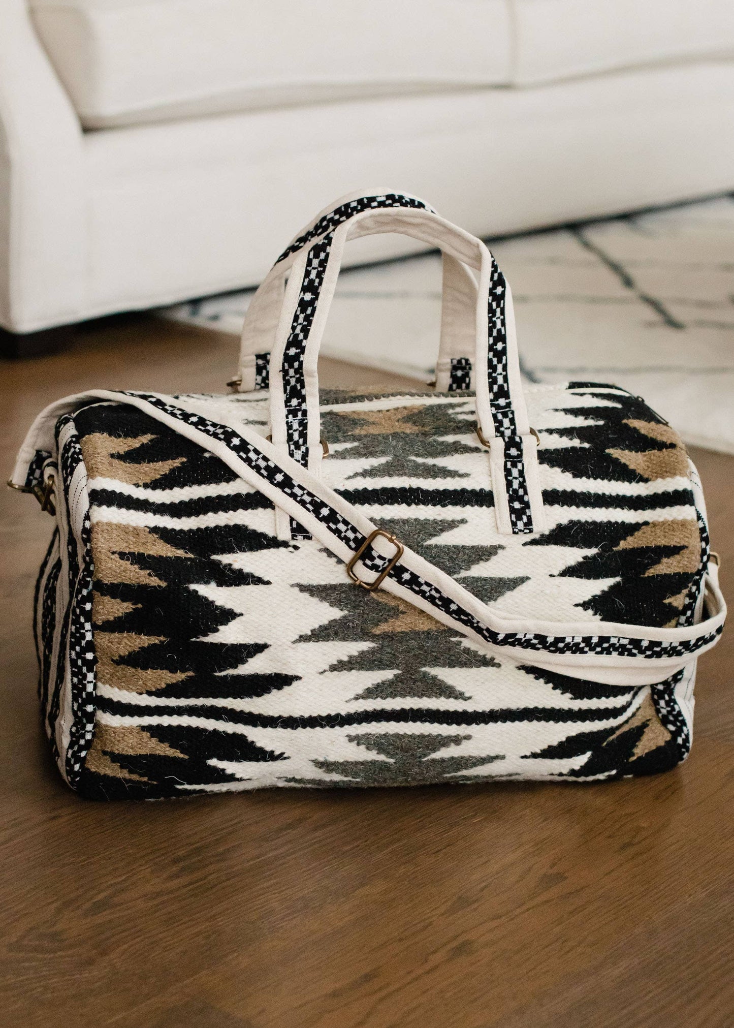 Cream, Black, Tan & Gray Aztec Duffel