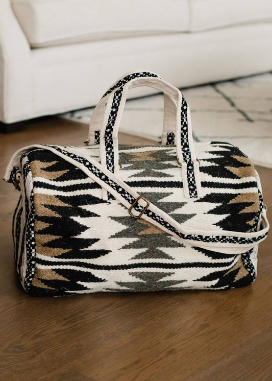 Cream, Black, Tan & Gray Aztec Duffel